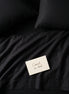 Deep black bed linen set seen from above