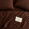 Deep brown bed linen set seen from above