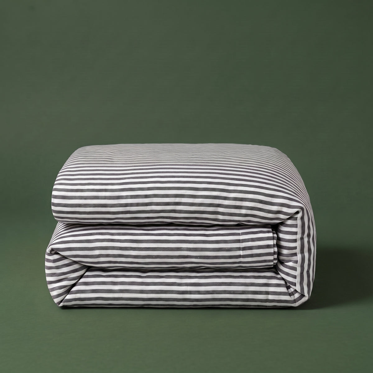 Deep charcoal striped washed linen bedding set, second product photograph