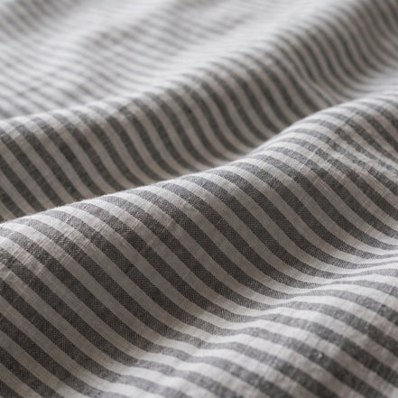 Deep charcoal striped washed linen bedding set, third product photograph