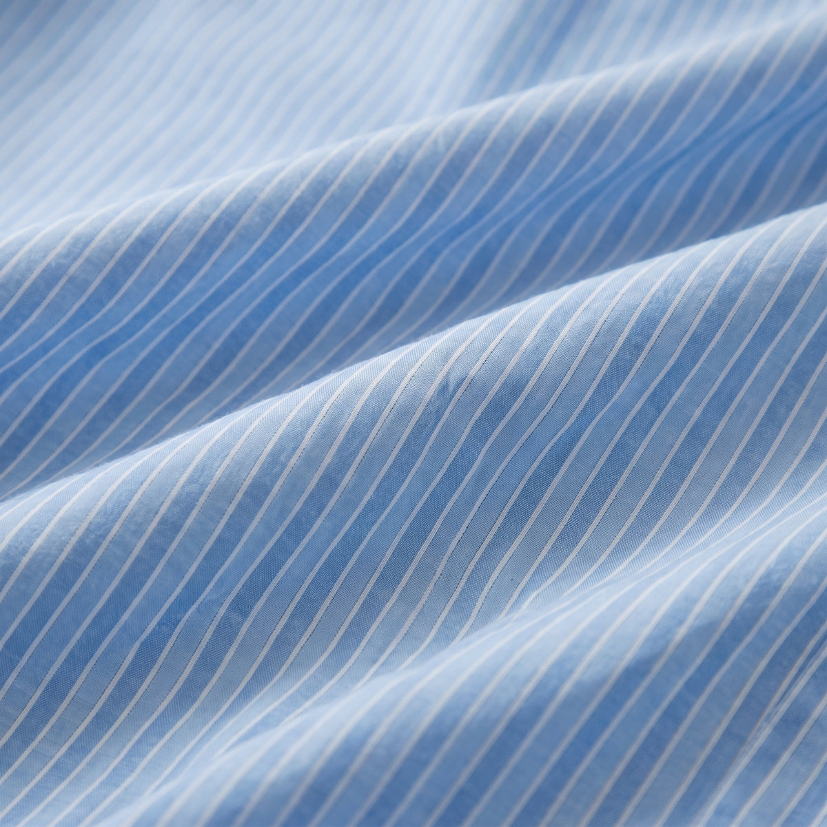 Pale blue striped washed linen bedding set, second product photograph