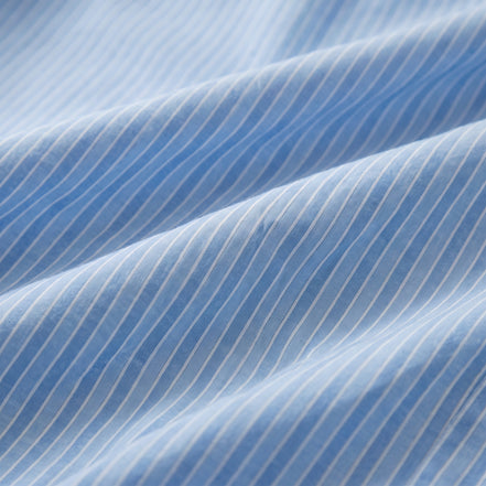 Pale blue striped washed linen bedding set, second product photograph