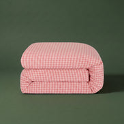 Dusty pink checked washed linen bedding set, product photograph