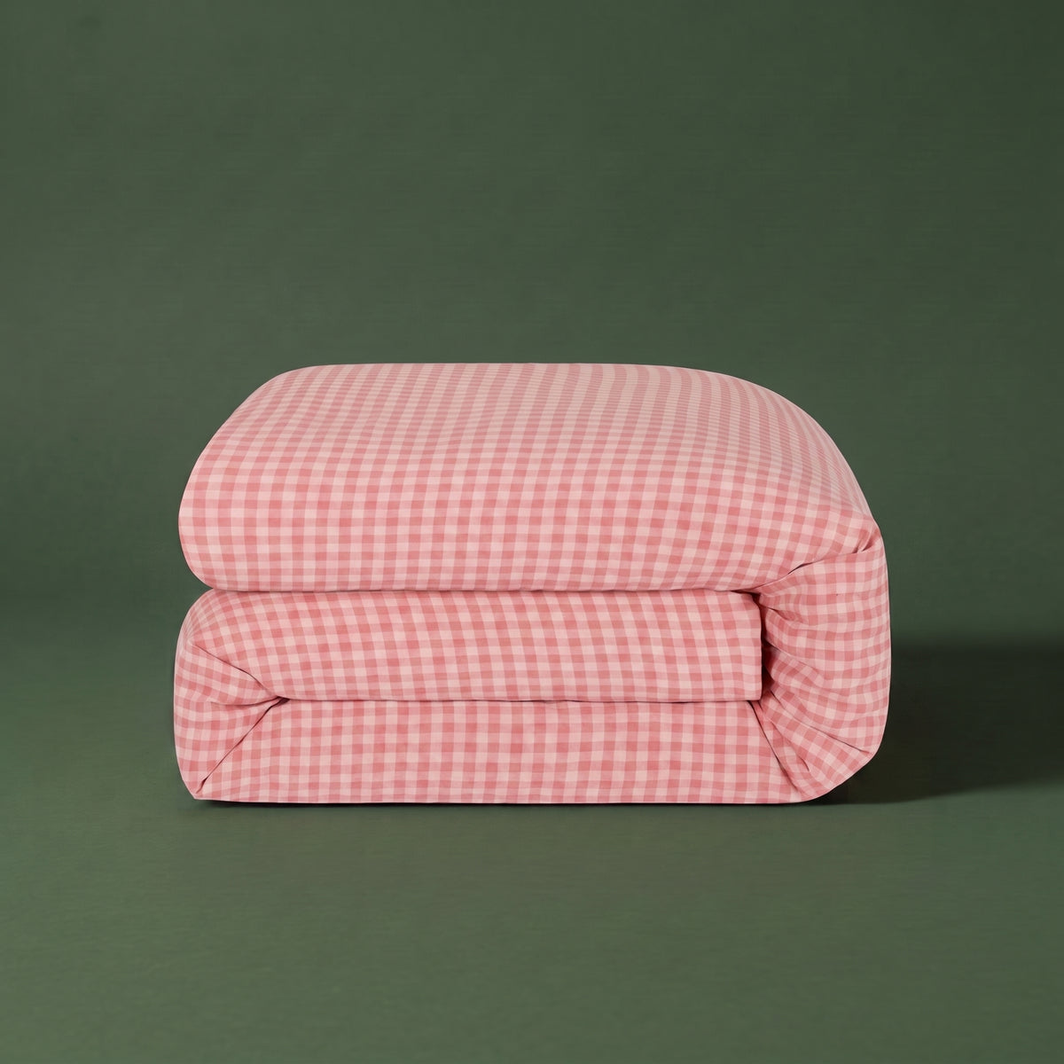 Dusty pink checked washed linen bedding set, product photograph