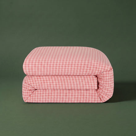Dusty pink checked washed linen bedding set, product photograph